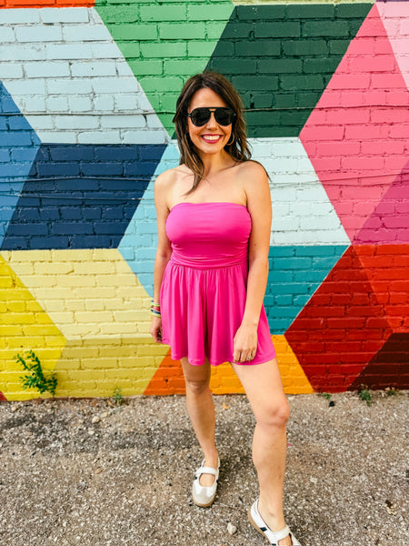 Allison Hot pink strapless romper