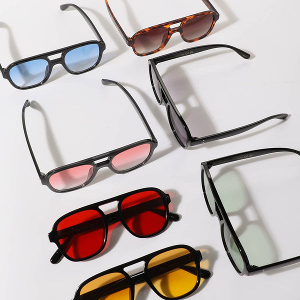 Unisex Retro Square Aviator Style Color Lense Sunglasses