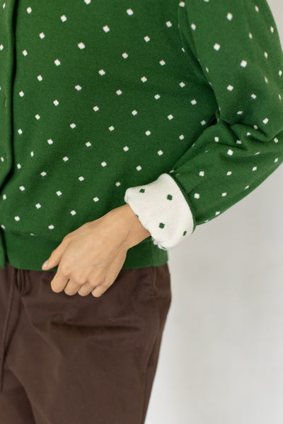 Two Tone Carrie Green Dot Cardigan