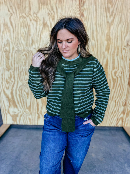 Olive Sweater with neck tie