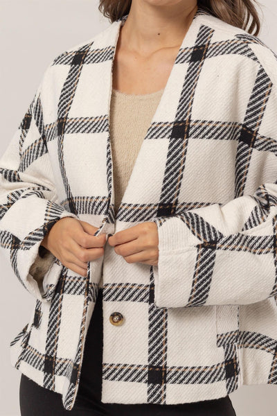 HYFVE Plaid Long Sleeve Jacket with Side Slit Pockets    