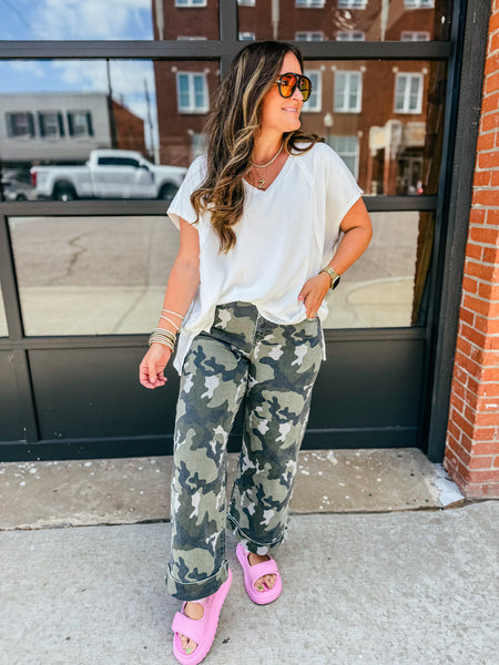 Lindsay Camo Wide Leg Denim