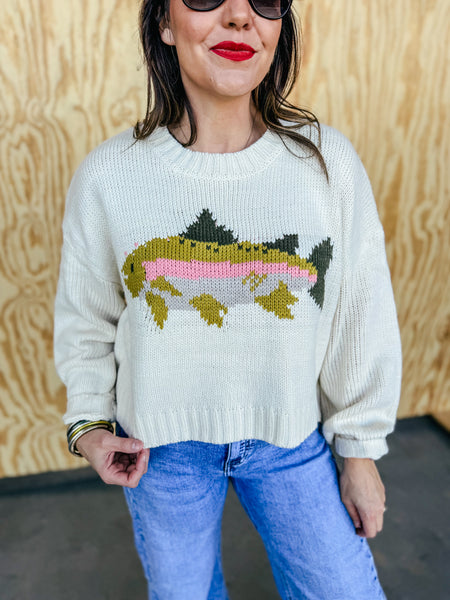 Motif Knit Fish Graphic Chunky Sweater