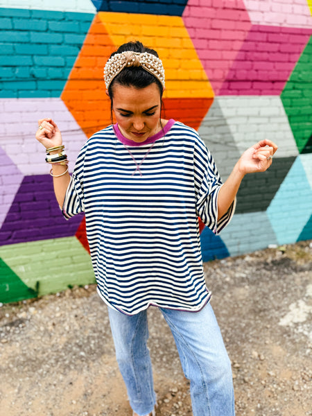 Striped Navy & Magenta Tee