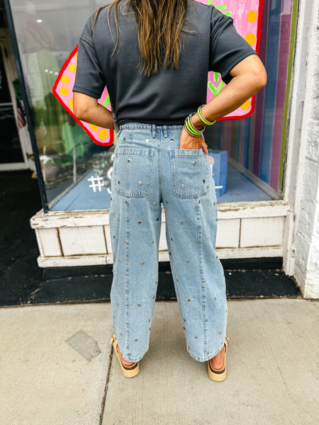 Studded Barrel Denim