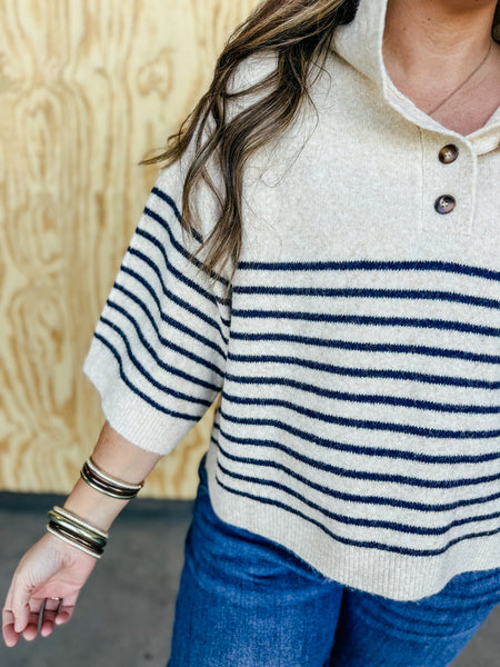 Ecru with Navy Stripe Sweater