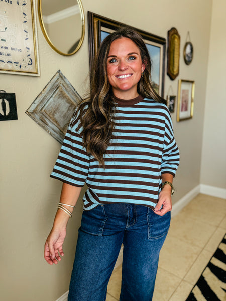 Everyday Ribbed Striped Tee - Blue & Brown