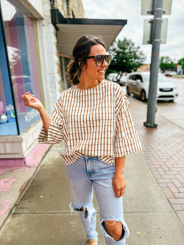 Brown Grid Blouse