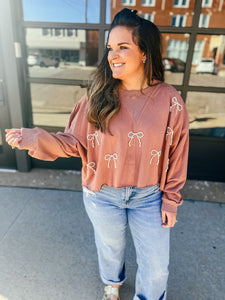 Mocha Rose Bow Sweatshirt    