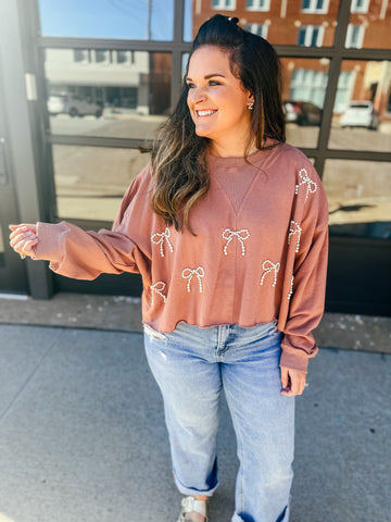 Mocha Rose Bow Sweatshirt    