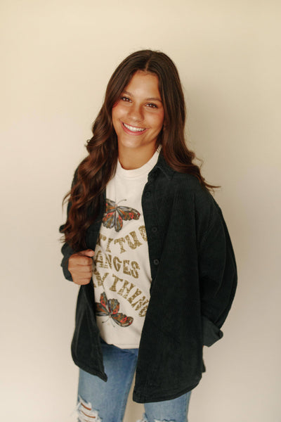 Gratitude Changes Everything Butterfly Graphic Tee Small