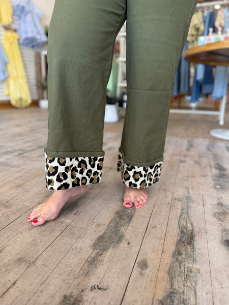 Leopard Cuff Olive Jeans