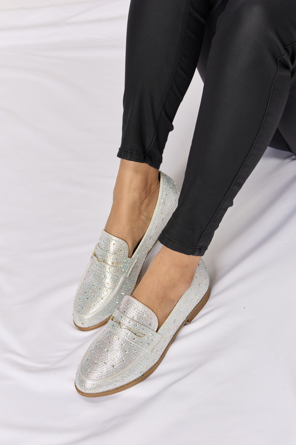 Forever Link Rhinestone Point Toe Loafers  SILVER 6 