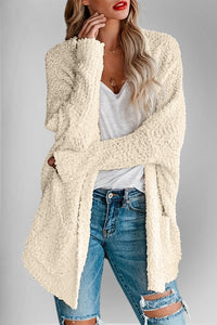 Double Take Pocketed Open Front Long Sleeve Cardigan Cream S