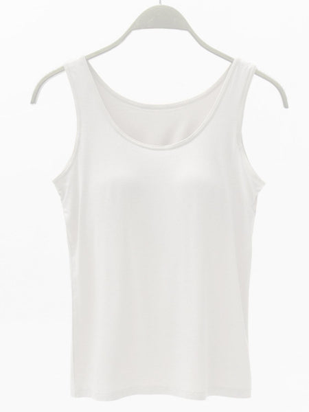 Full Size Wide Strap Modal Tank with Bra  White S 