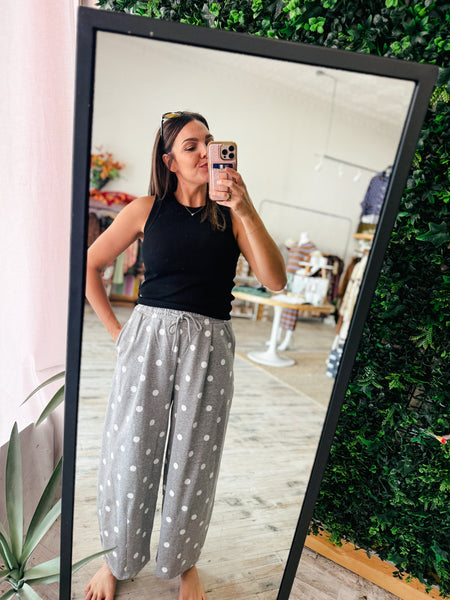Abby Polka Dot Barrel Leg Sweatpants - Heather Gray