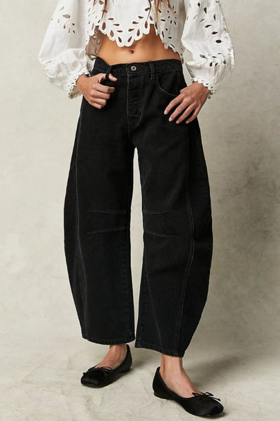 Wide Leg Jeans with Pockets Black S