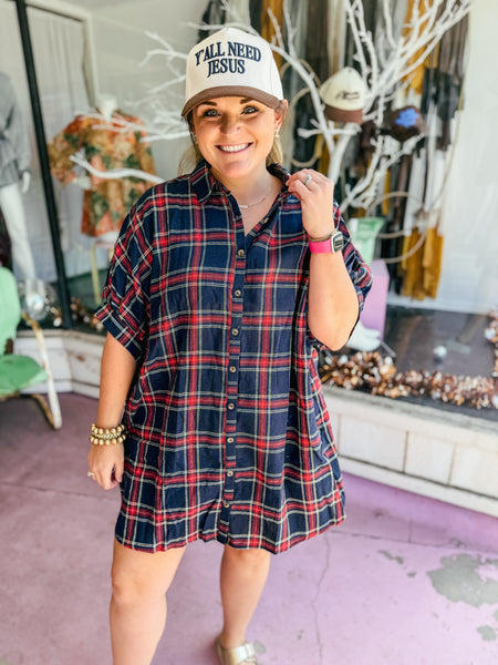 Fireside Plaid Shirt Dress    