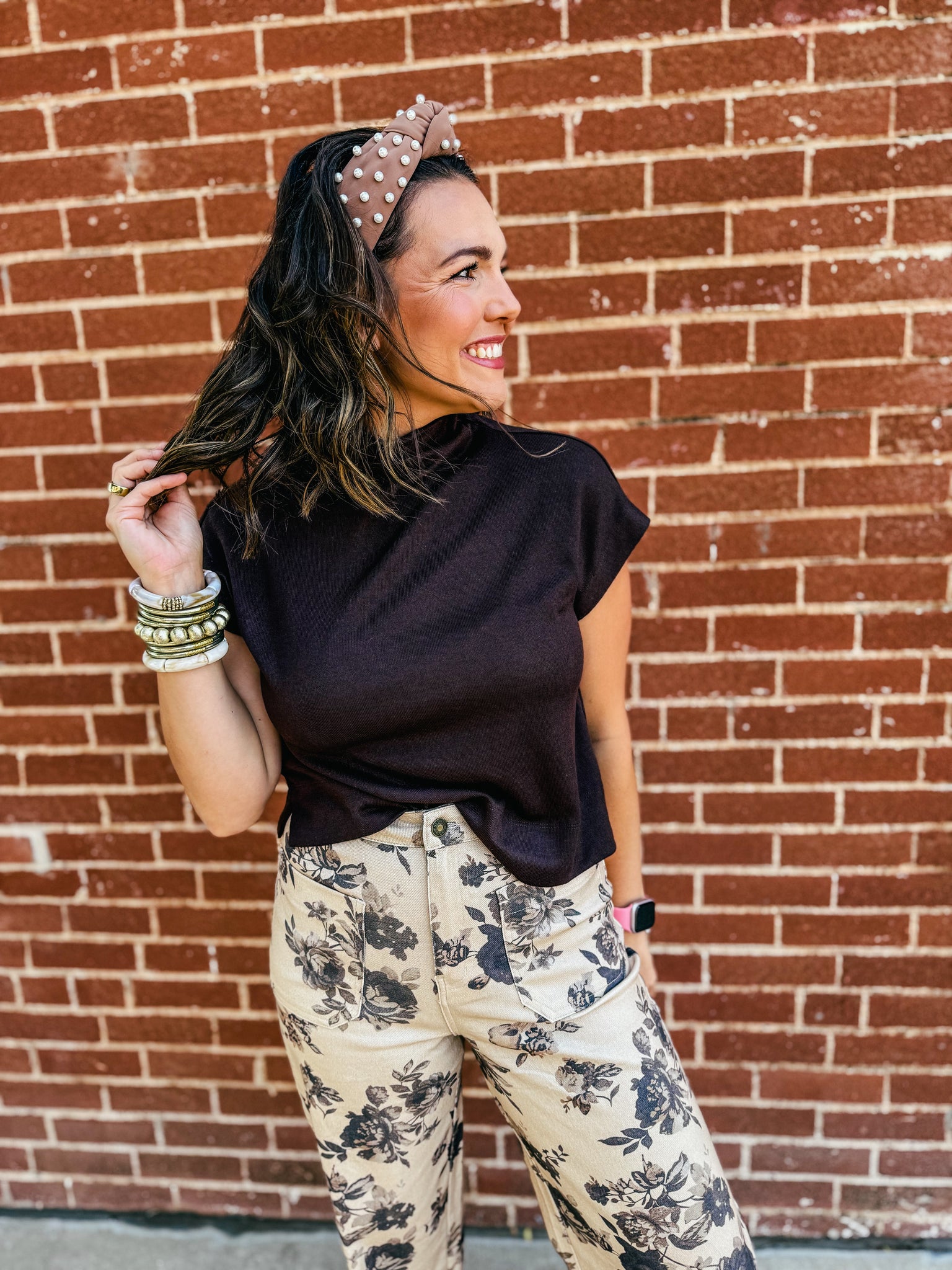 Brown Mock Neck Light Knit Top