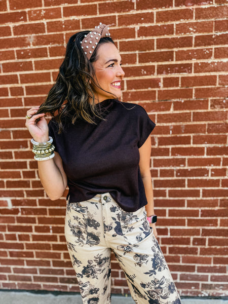 Brown Mock Neck Light Knit Top