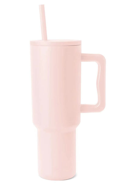 Monochromatic Stainless Steel Tumbler with Matching Straw Blush Pink One Size