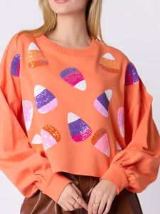 Halloween Candy Sequin Long-Sleeve Sweatshirt Orange S