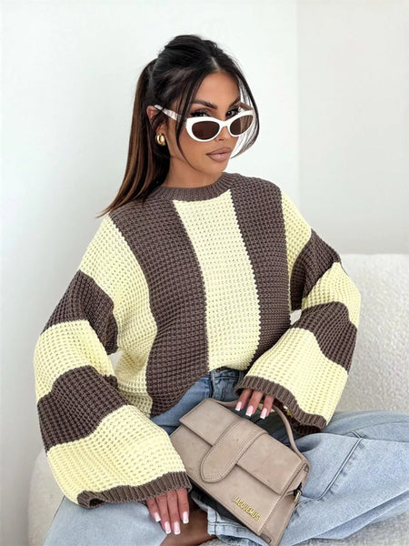 Color Block Long Sleeve Sweater Yellow S