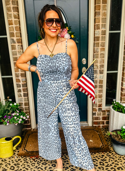 Blue Leopard Jumpsuit