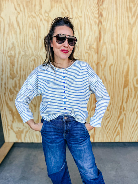 Asher Coastal Blue Stripe Lightweight Cardigan