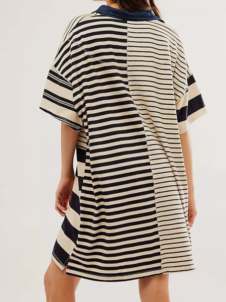 Striped Oversized Half Button Shirt Dress