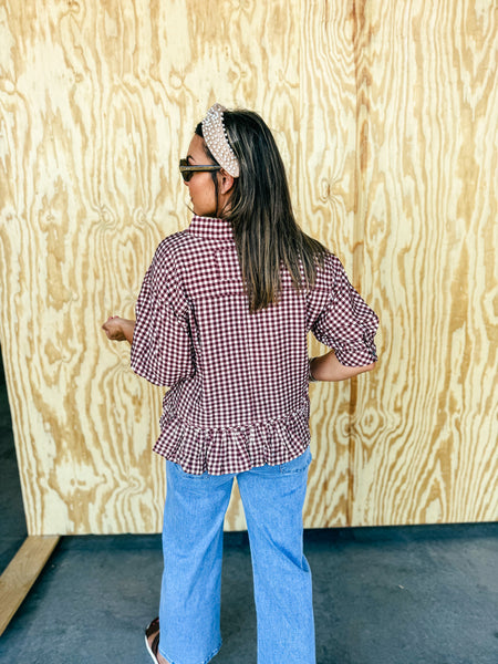 Red Bean Picnic Button Up Blouse