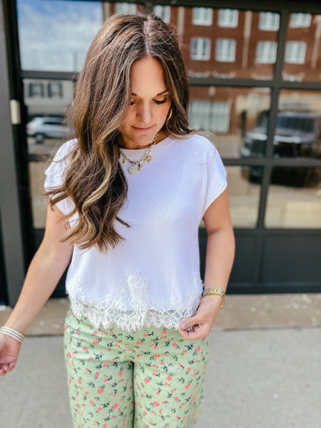 White Lace Bottom Light Sweater