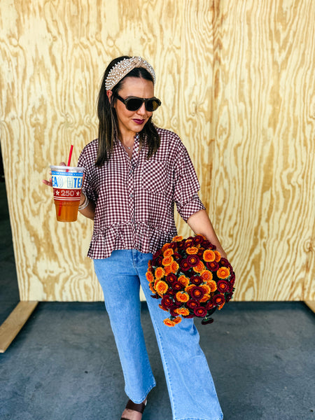 Red Bean Picnic Button Up Blouse