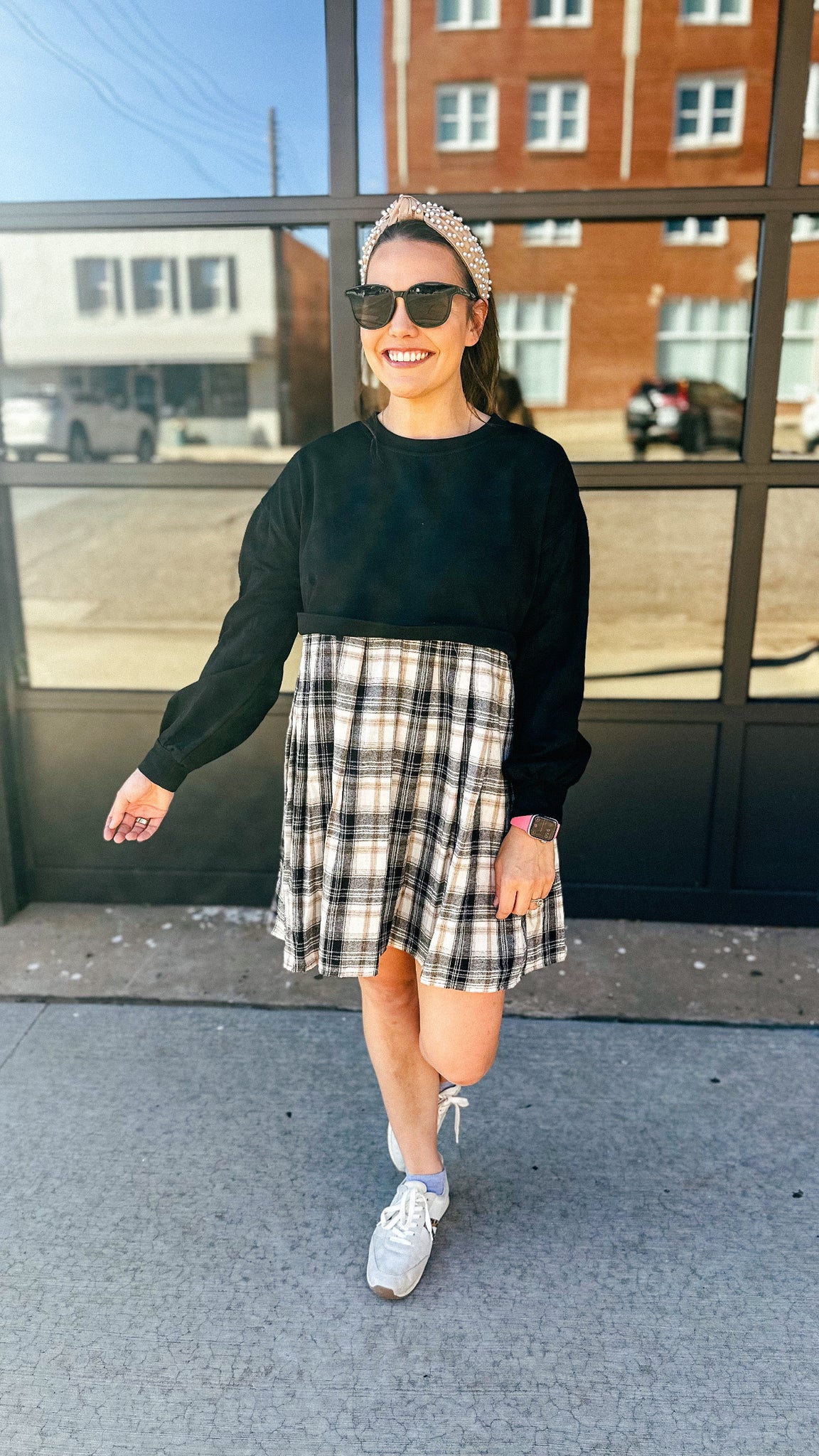 Plaid Sweatshirt Tunic Dress    