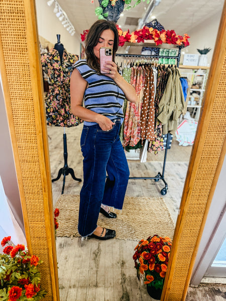 The Effortless Muse: High Rise Frayed Wide Leg Jeans