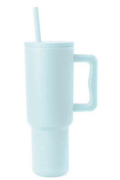 Monochromatic Stainless Steel Tumbler with Matching Straw Aqua One Size