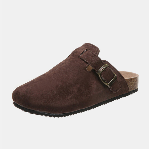 Suede Closed Toe Buckle Slide Chocolate 6