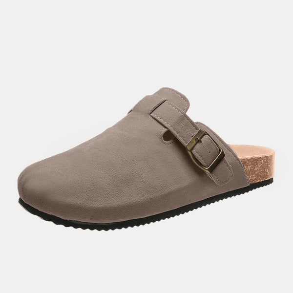 Suede Closed Toe Buckle Slide Charcoal 6