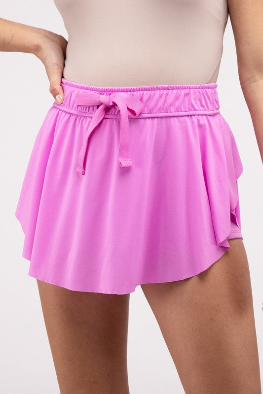 Ruffle Hem Tennis Skirt with Hidden Inner Pockets  BRIGHT MAUVE S 