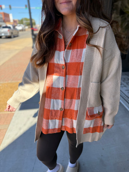 Plaid double layered cardigan