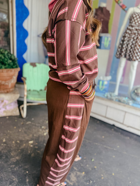 Chocolate Strawberry Stripe Barrel Sweatpants