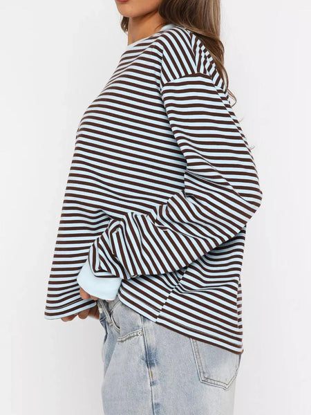 Striped Oversized Round Neck Sweatshirt: WAREHOUSE FIND