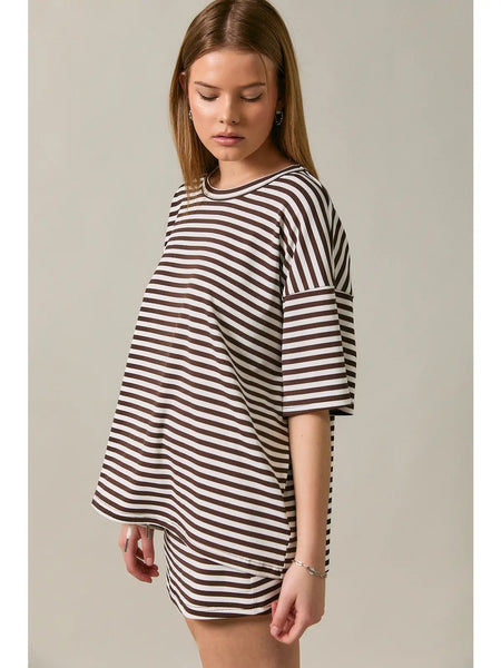 Brown Stripe Boyfriend Tee