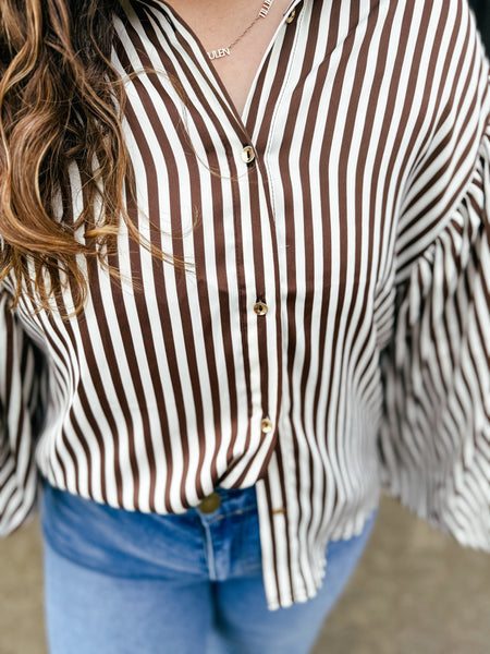 Striped Bubble Sleeve Button Down