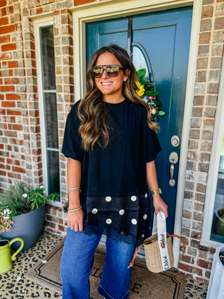 Polka Dot Mixed Media Asymmetrical Lace Top