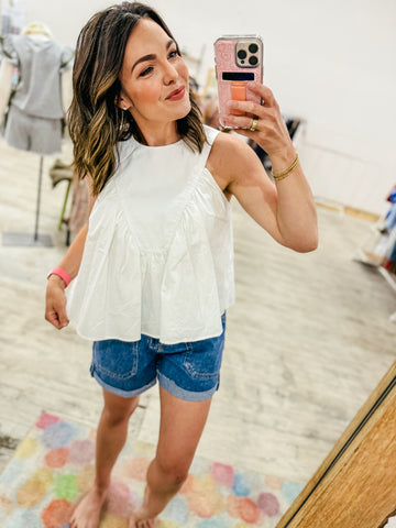 Sleeveless Gathered Poplin Top