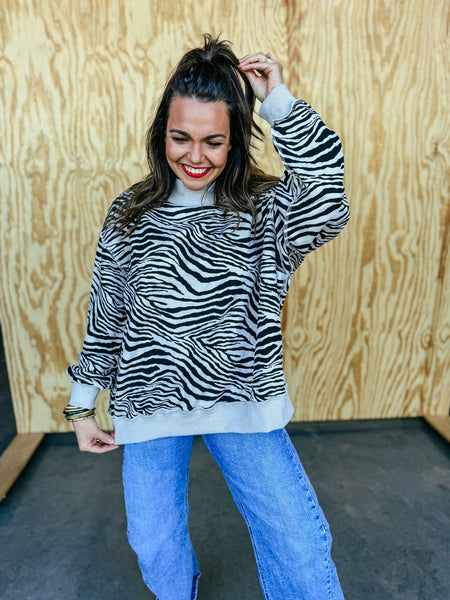 Zebra Mock Neck Sweatshirt