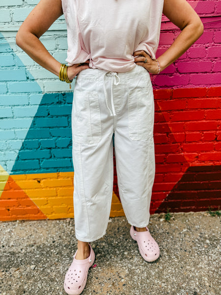 Jordyn White Denim Drawstring Pants