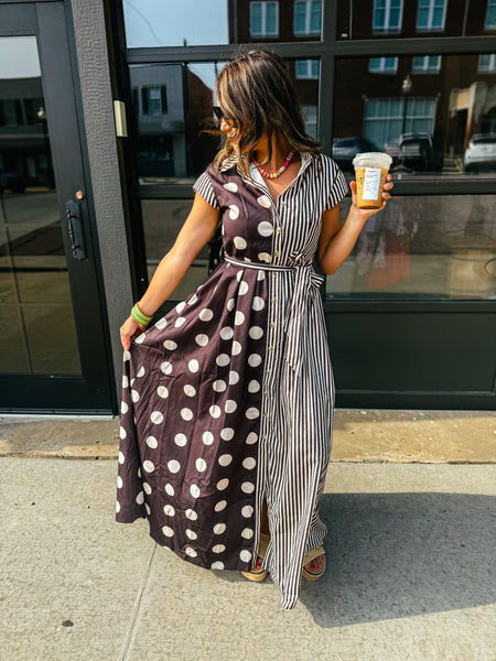Mikayla Contrast Dot Stripe Shirt Maxi Dress