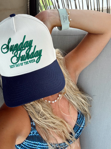 Sunday Funday Best Day of the Week - Navy Canvas Trucker    